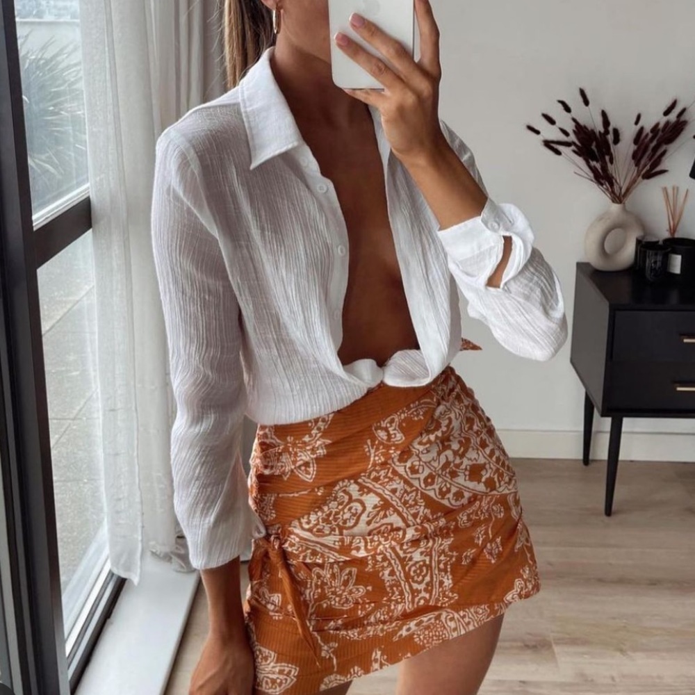 Zara White Blouse and Orange Skirt Set
